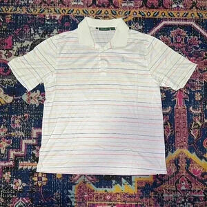 Bobby Jones Polo Shirt Men L Large White Stripe Golf Short Sleeve Stretch Cotton